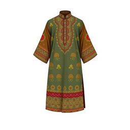 A detailed illustration of a traditional Baju, a traditional Malay clothing, showcasing its intricate patterns and vibrant colors