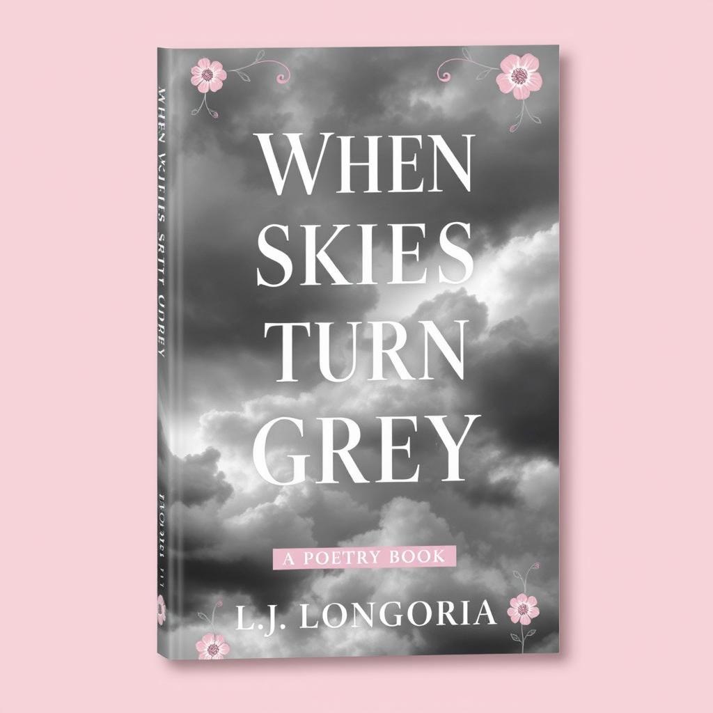 Create a modern, girly book cover for a poetry book titled 'When Skies Turn Grey' by L