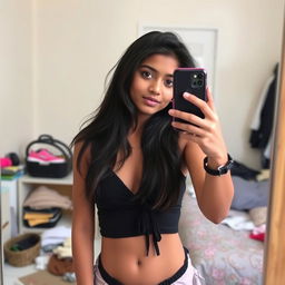 An attractive Indian teenage girl taking a mirror selfie