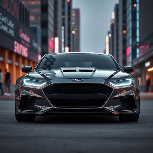 A sleek and futuristic 2025 Ford Falcon taking inspiration from the 2016 FGX Falcon, with a more aggressive front end