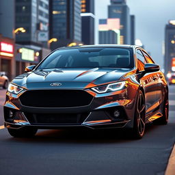 A sleek and futuristic 2025 Ford Falcon taking inspiration from the 2016 FGX Falcon, with a more aggressive front end