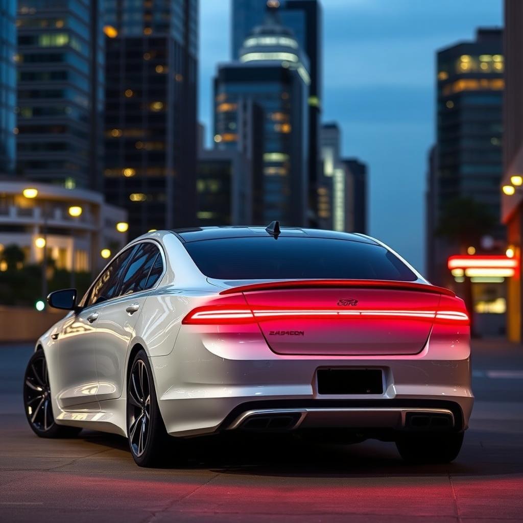 A sleek and futuristic 2025 Ford Falcon taking inspiration from the 2016 FGX Falcon, especially its rear end