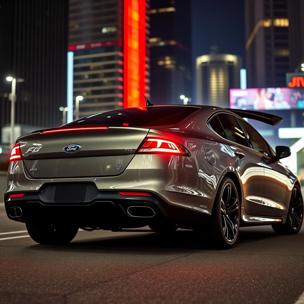 A sleek and futuristic 2025 Ford Falcon taking inspiration from the 2016 FGX Falcon, especially its rear end