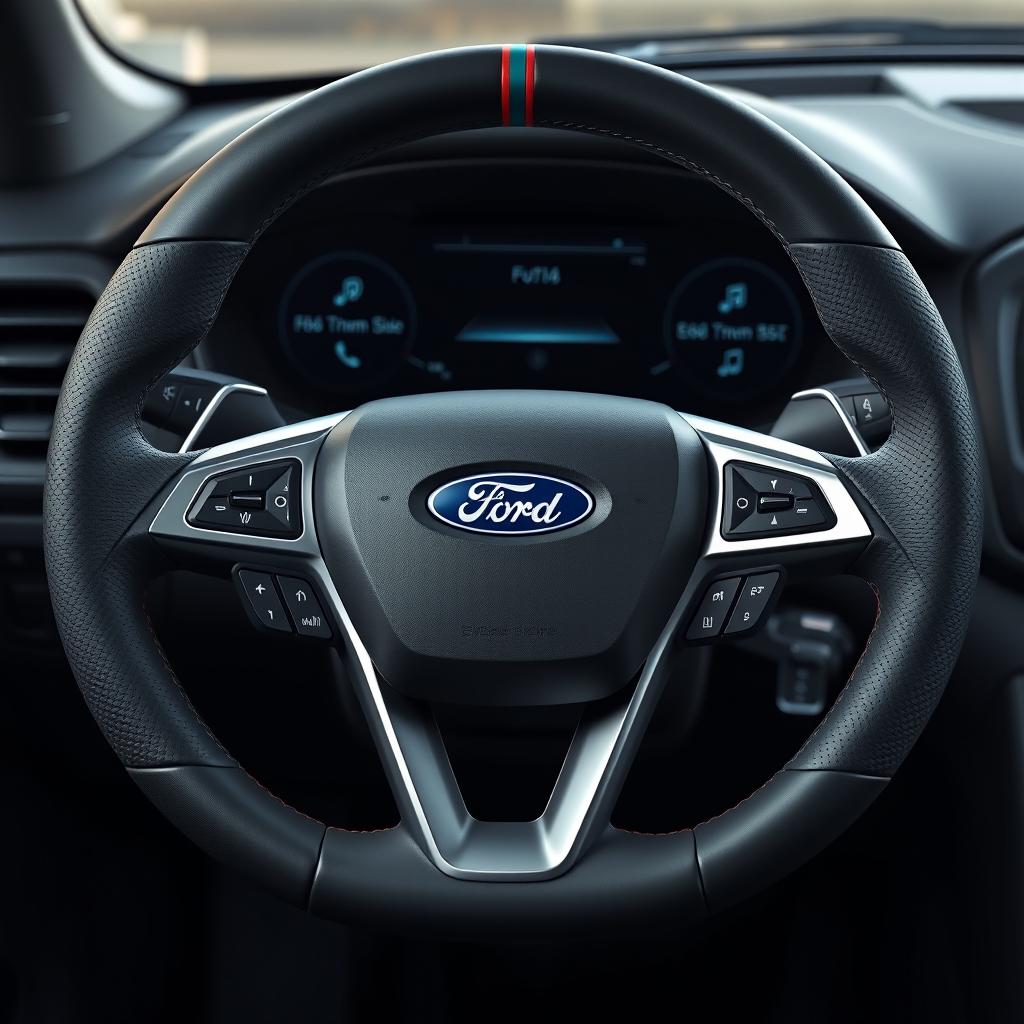 A detailed design of a 2025 Ford Falcon steering wheel taking inspiration from the 2016 FGX Ford Falcon