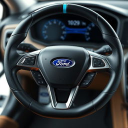 A highly detailed design of a 2025 Ford Falcon steering wheel inspired by the 2016 FGX Ford Falcon