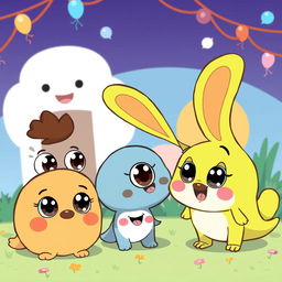 A cute and funny cartoon featuring adorable characters with big eyes and exaggerated expressions