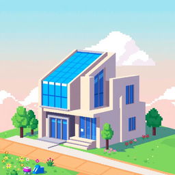 Create an image of a pixel style building inspired by the reference image