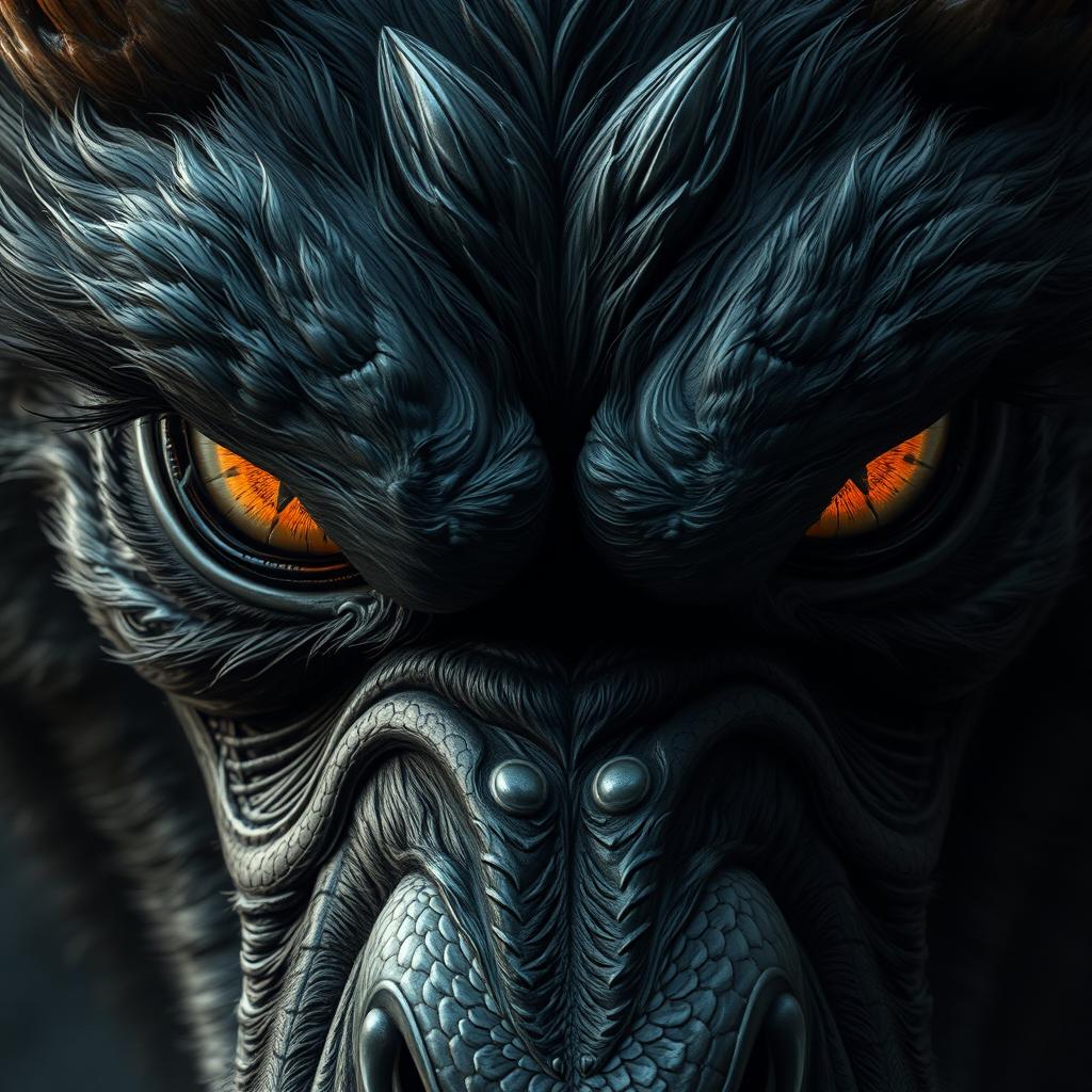 A close-up image of a beast's eyes, featuring intense and captivating details