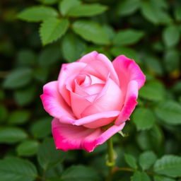 A beautiful pink rose in full bloom, with delicate petals and vibrant colors