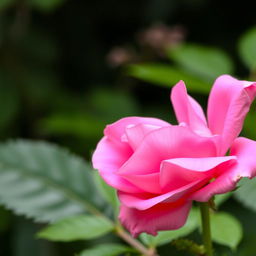 A beautiful pink rose in full bloom, with delicate petals and vibrant colors