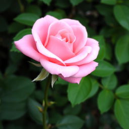 A beautiful pink rose in full bloom, with delicate petals and vibrant colors