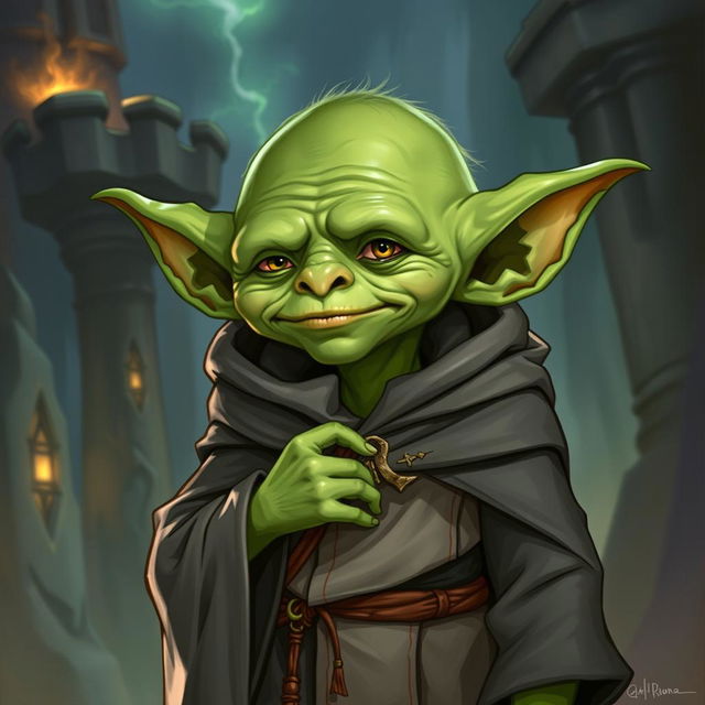 A detailed illustration of a genderless adult goblin from Dungeons & Dragons