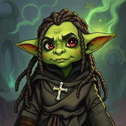 A detailed illustration of a genderless goblin cleric from Dungeons & Dragons