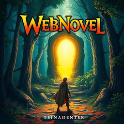 Create a captivating webnovel cover featuring a mystical forest with a glowing portal at its center