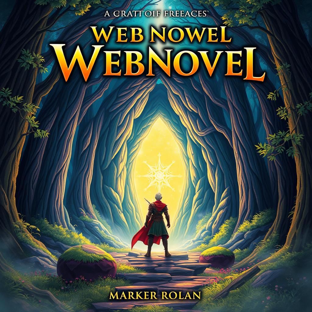 Create a captivating webnovel cover featuring a mystical forest with a glowing portal at its center