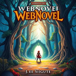 Create a captivating webnovel cover featuring a mystical forest with a glowing portal at its center