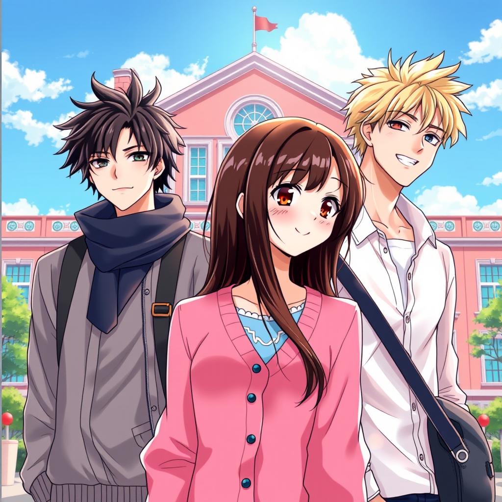 A captivating anime-style book cover illustration features a high school romance plot with a charming brunette girl at the center