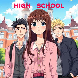 A captivating anime-style book cover illustration features a high school romance plot with a charming brunette girl at the center