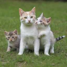 The kittens' mother cat, appearing majestically, joining her playful kittens in the lush park