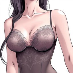 A detailed illustration of a woman wearing elegant lingerie