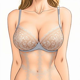 A detailed illustration of a woman wearing elegant lingerie