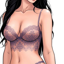 A detailed illustration of a woman wearing elegant lingerie