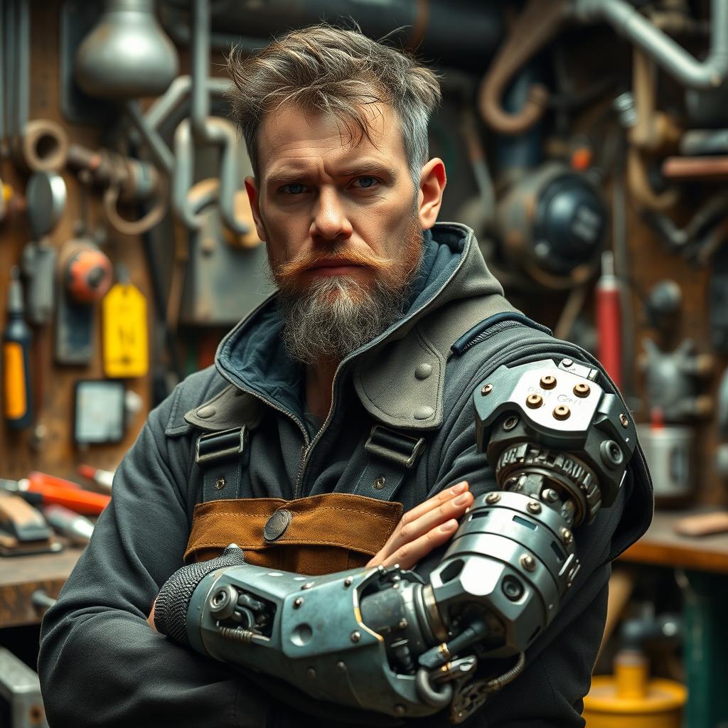 A 35-year-old man who is a mechanic cyborg