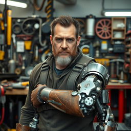 A 35-year-old man who is a mechanic cyborg