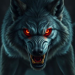 A powerful image of a werewolf with piercing red eyes