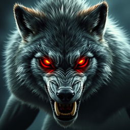 A powerful image of a werewolf with piercing red eyes