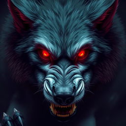 A powerful image of a werewolf with piercing red eyes