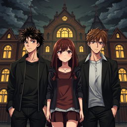 A dark, captivating anime-style book cover illustration features a high school romance plot with a timid brunette girl at the center