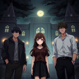 A dark, captivating anime-style book cover illustration features a high school romance plot with a timid brunette girl at the center