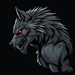 A side profile of a werewolf with glowing red eyes