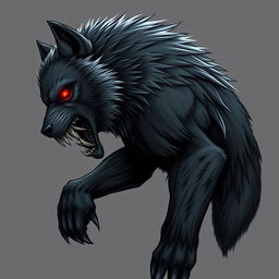 A side profile of a werewolf with glowing red eyes