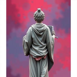 Create an image featuring a statue-like teenage character from the Yunan or Roman era, seen from behind