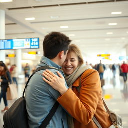 A heartwarming scene at the airport where two people meet for the first time