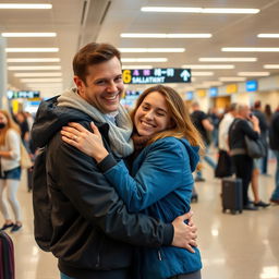 A heartwarming scene at the airport where two people meet for the first time