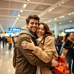 A heartwarming scene at the airport where two people meet for the first time