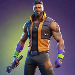 An extravagant $10,000 Fortnite skin featuring rare and unique elements such as outfit components, detailed textures and vibrant colors.