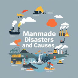 A cover page for a graphical insight on manmade disasters and their causes