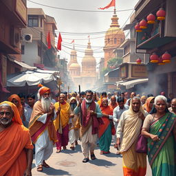 Create an image depicting Marathi culture with a focus on the traditional vari street scene