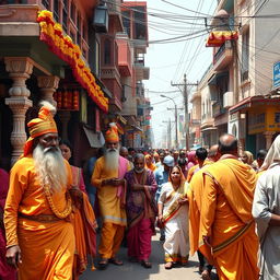 Create an image depicting Marathi culture with a focus on the traditional vari street scene