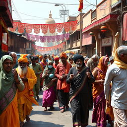 Create an image depicting Marathi culture with a focus on the traditional vari street scene