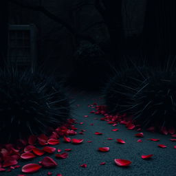 A vampire style scene with a gothic atmosphere, featuring black and red color themes