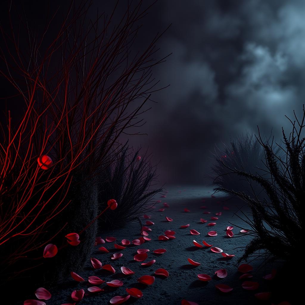 A vampire style scene with a gothic atmosphere, featuring black and red color themes