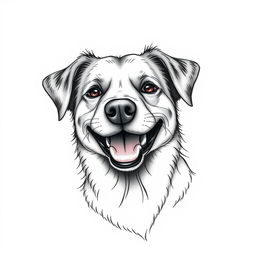 A detailed tattoo design featuring a happy and content dog