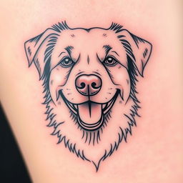 A detailed tattoo design featuring a happy and content dog