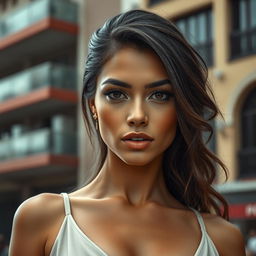 A very sexy and attractive Colombian woman, captured in a realistic portrait