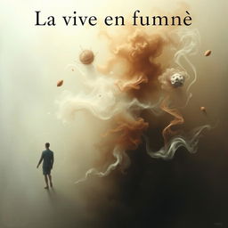 A surrealistic scene titled 'La vie en fumée', depicting life dissolving into smoke